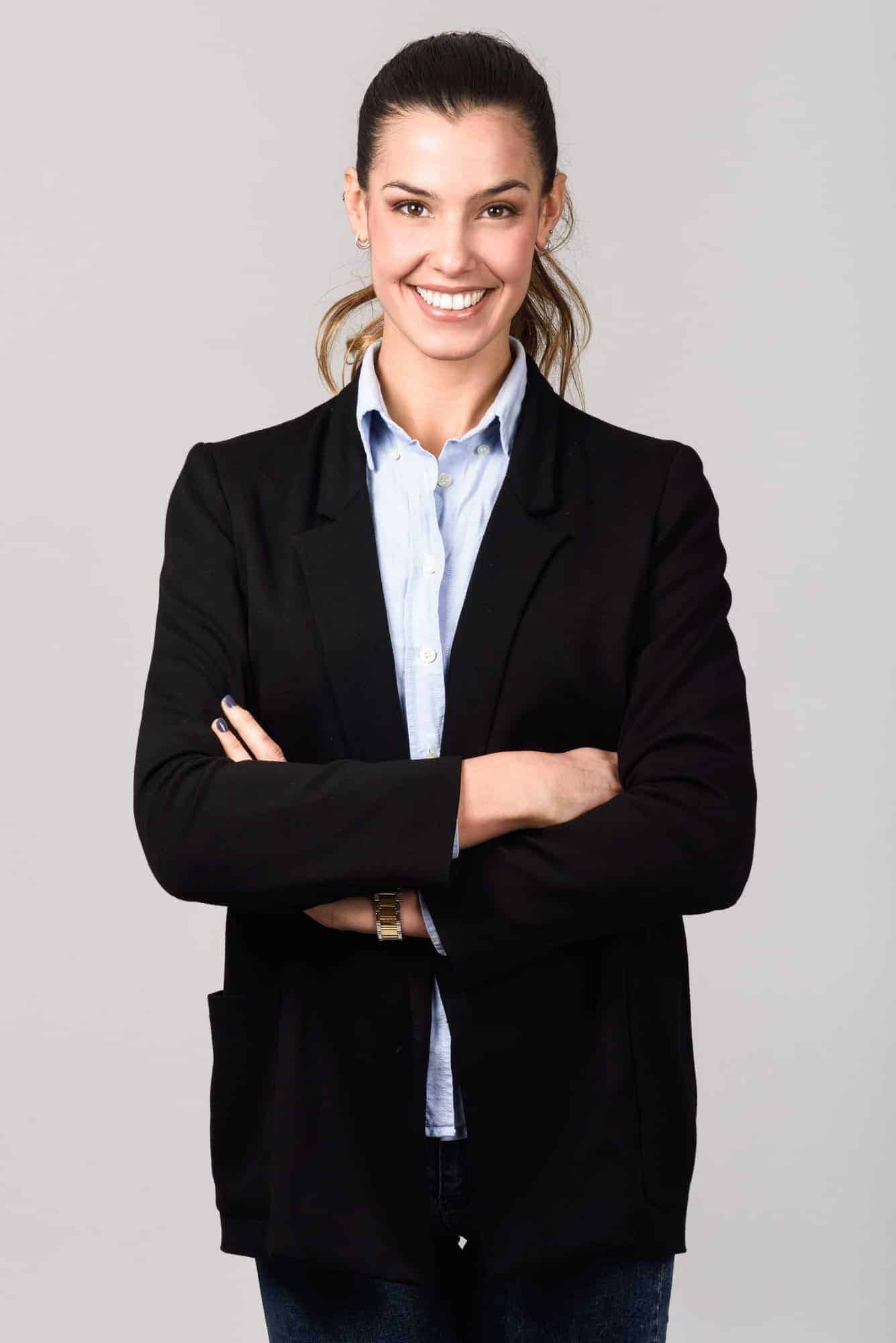 smiling businesswoman studio shot